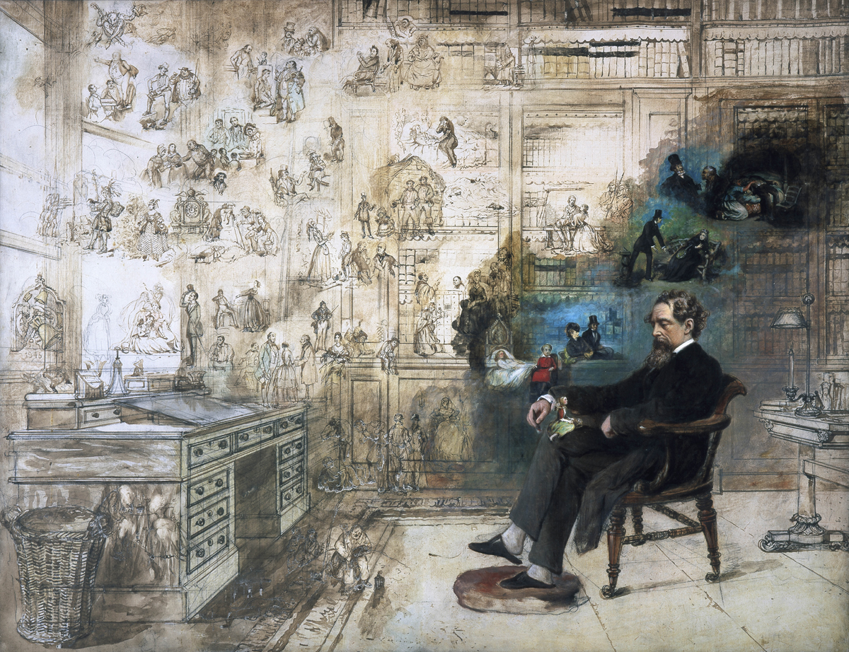 Le Rêve de Dickens (Dickens' Dream), aquarelle, 90.5 × 111 cm, 1870 (inachevé), Robert William Buss, Musée Charles Dickens, Londres.